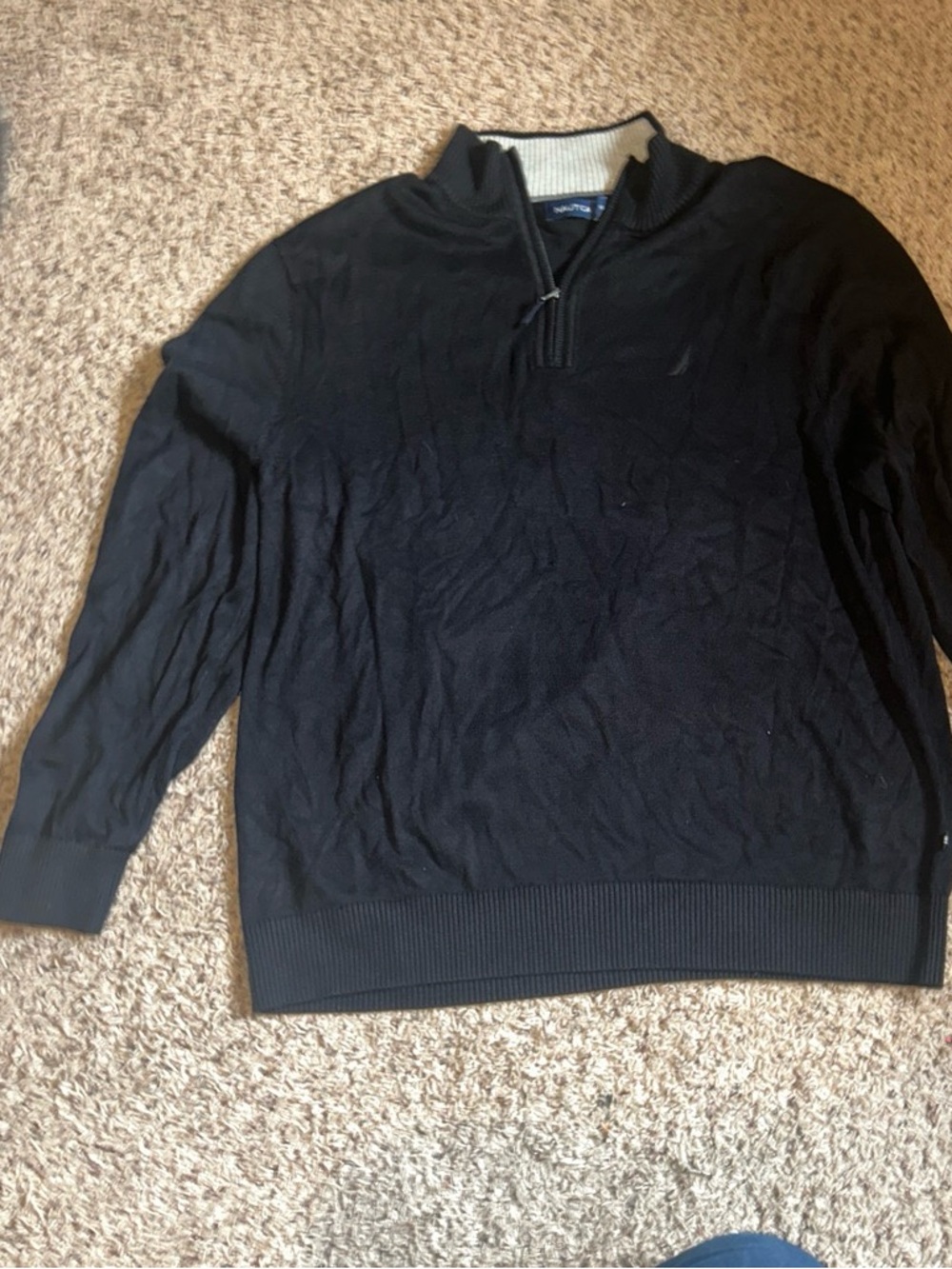 Nautica Men's Black Half-Zip Sweater with Contrast Collar